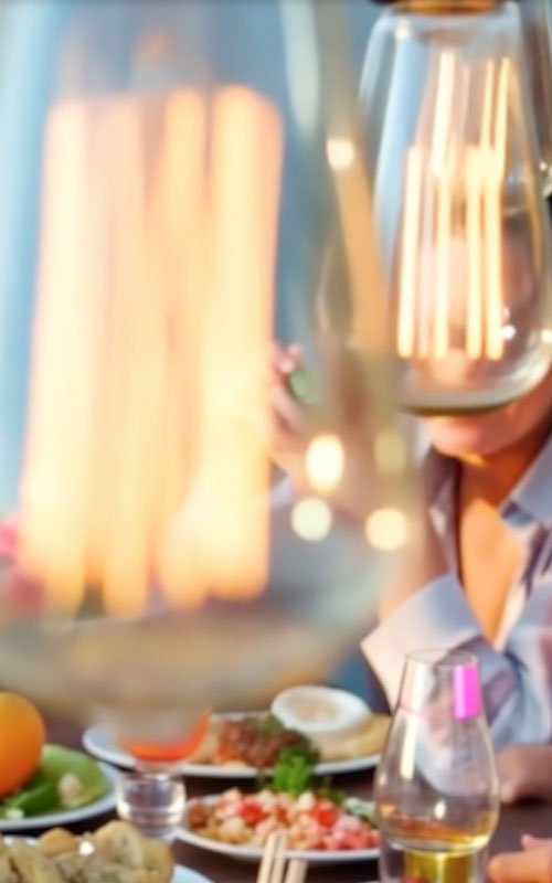 apéritifs entre amis, madame corail, lampe diffuse, apéritif sur une table en bois
