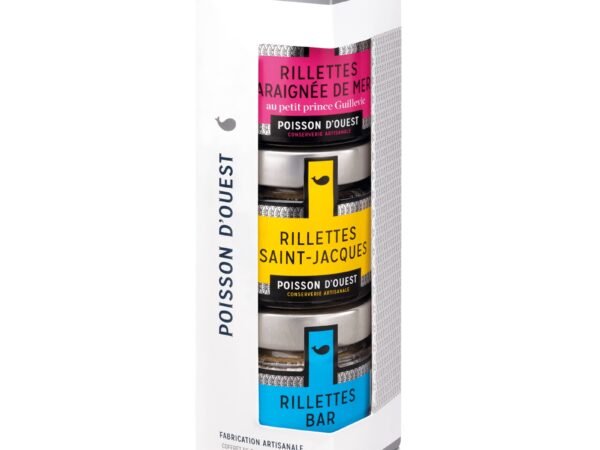 Coffret de 3 recettes festives Poisson d’Ouest : rillettes d’araignée de mer, de Saint-Jacques et de bar